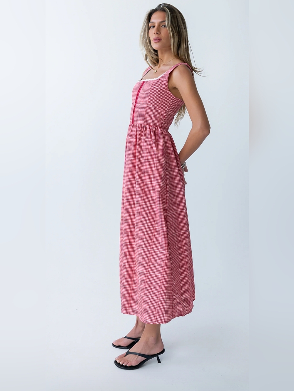 NWT Bohme Kenzie Plaid Midi Dress in Red Size Large=10 - Picture 8 of 17